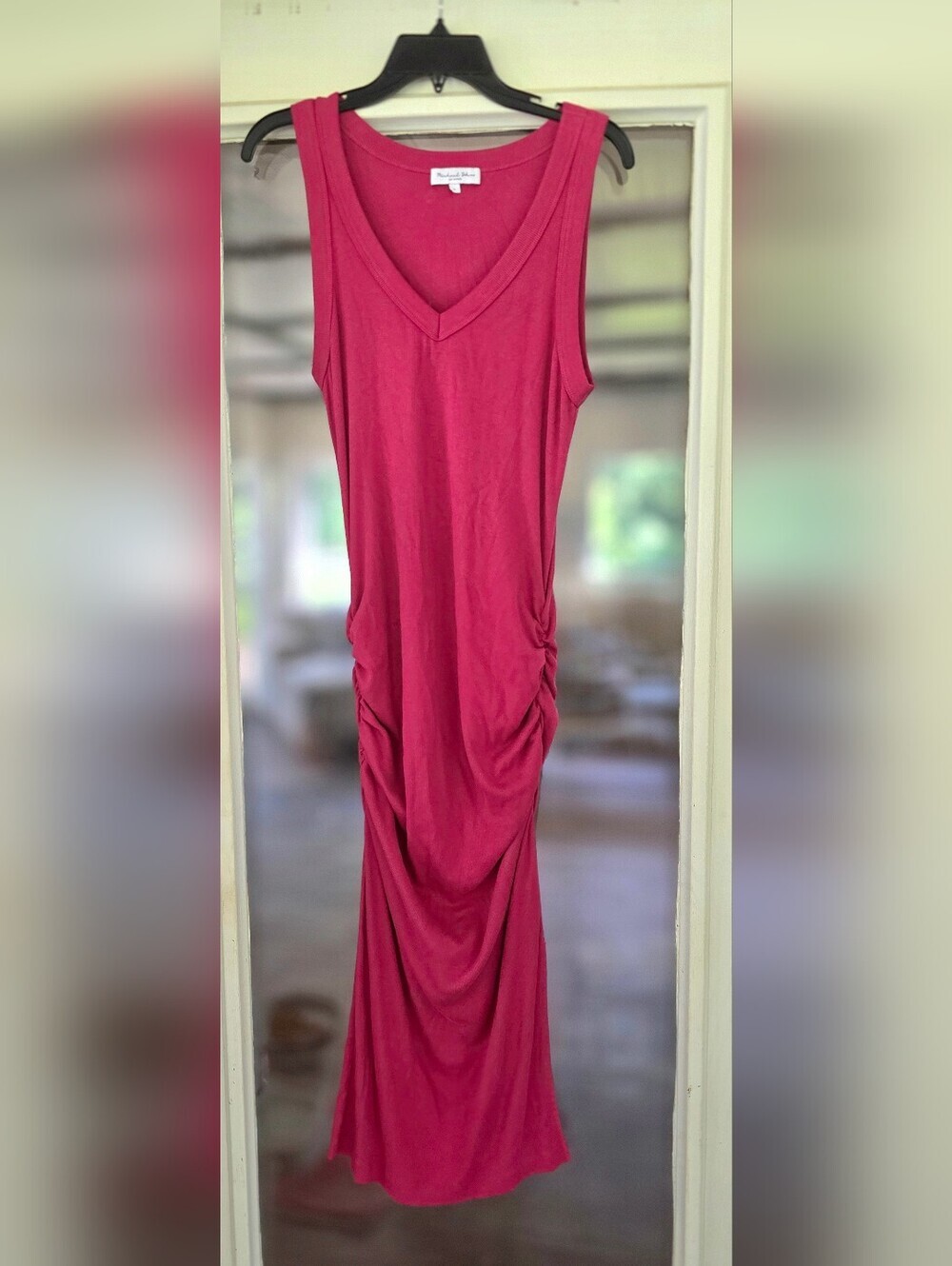Michael Stars Sleeveless Pink Ruched V-Neck Midi Bodycon Dress Large